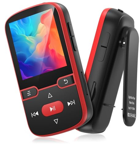 64GB mp3 Player Bluetooth 5.3 mit Clip,Music MP3-Player Kinder HiFi-Sport-Musikplayer, 1,5 Zoll MP3-Player-Bildschirm mit FM-Radio/Schrittzähler/Stimmenrecorder, wiegt nur 28g,TF-Karte bis zu 128G