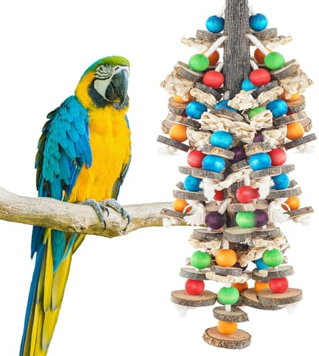 Novelfun Juguetes para masticar pájaros, loros de interior, juguetes coloridos para loros grises africanos, guacamayos, cacatúas y otros loros grandes y medianos, 40 cm