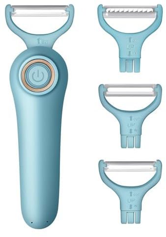 3-in-1 Electric Peeler | Auto Blade for Fruits/Vegetables | 3 Interchangeable Blades | USB Charging,Battery Capacity 1500 mAh | Kitchen, Travel, Camping (PL907-BLUE)