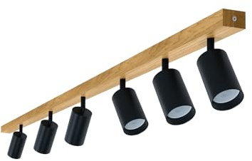 LED Wood Deckenstrahler 6 Flammig Schwenkbar - Handgefertigte Spots Deckenleuchte Modern aus Eiche - Strahler Deckenlampe Holz - GU10 Spotlight Lampe Wohnzimmer (Ohne Glühbirne) - Länge 115 Cm