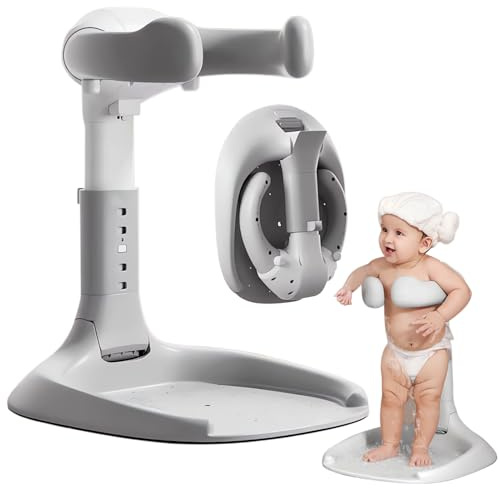 goldmiky Soporte de Bañera para Bebé, Ducha para Niños de Pie, Soporte Ducha con Base Antideslizante y Asa de Seguridad para Niños de 8 a 36 Meses, Ideal para Duchas de Bebé y Viajes