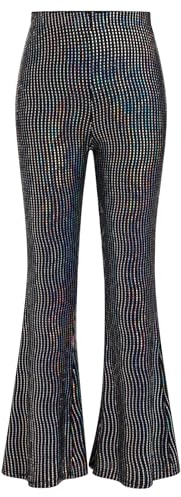 Odizli Damen Glitzer Pailletten High Waist Lang Schlaghose Disco Silvester Party Festival Hose