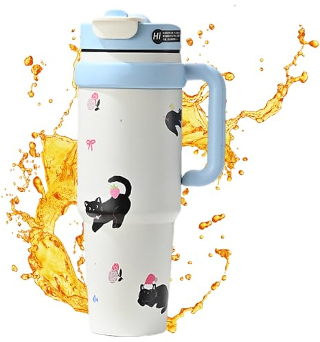 Kixolazr Termo Aislado - Termo Hermético De 1 Litro Con Asa,Botella Infantil Diseño Con Patrones,Para Hombre Mujer Niñas Escuela Bebidas Calientes Frías