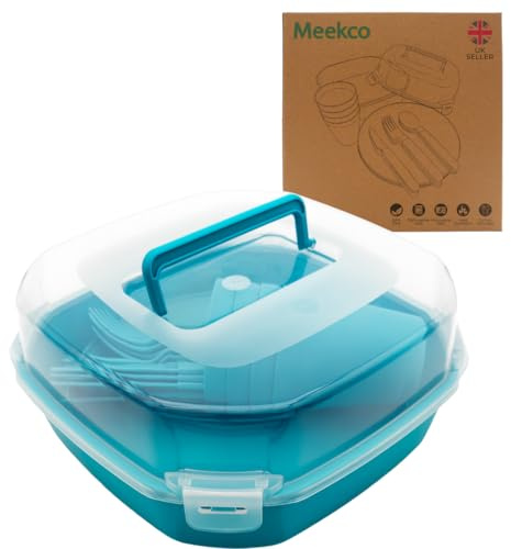 Meekco Camping Plates and Cutlery Set with Storage Box & Insulated Bag – 20 Piece Reusable BPA Free Dinnerware, Microwave & Dishwasher Safe (Blue)