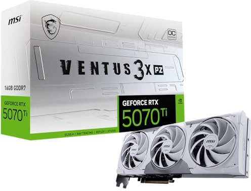 MSI Gaming RTX 5070 Ti 16G Ventus 3X PZ OC Graphics Card (16GB GDDR7, 256-bit, Extreme Performance: 2482MHz, DisplayPort x 3 2.1a, HDMI 2.1b, NVIDIA Blackwell Architecture)