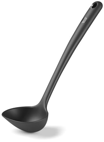 Hoffmann Schöpfkelle aus Edelstahl mit Silikonummantelung – BPA-frei, 32 cm, anthrazit, hitzebeständig bis 200 °C, lebensmittelecht, spülmaschinenfest, Fassungsvermögen 90ml, Suppenlöffel,Suppenkelle