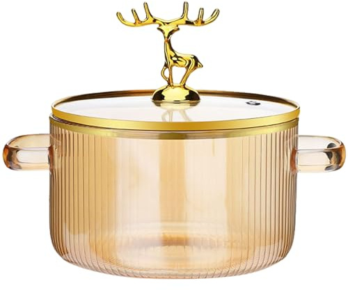 Glass Ribbed Pot|Glass Cooking Pot with Lid, 1.6L/54Oz Heat Resistant Borosilicate Ribbed with Handles, Clear Cookware Simmer Safe for Soup, Milk, Baby Food