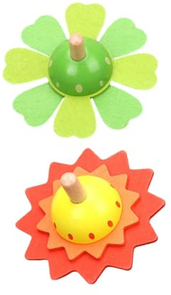 DECHOUS 2 pièces Jouets Toupies Bois pour Garçon Fille Jouets de Soulagement de Pression avec Rotation Colorée Toupies Traditionnelles Fleurs Jaunes et Vertes Éveil et Coordination