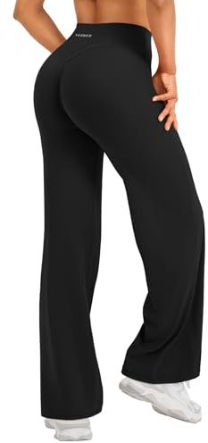 YEOREO Straight Leggings Damen Invisible Scrunch Hohe Taille Gym Pants No Front Seam Weitem Bein Yoga Hose Blickdicht Elastische Flared Leggings Soft Nahtlose Sport Schlaghose