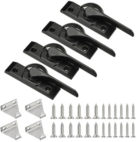 PATIKIL Cerraduras De Ventana Corrediza 3.4 x 0.9, 4Pcs Cerraduras De Acción De Leva Y Pestillo De Reemplazo Para Apertura Derecha En Ventanas Corredizas Verticales De Dormitorios, Negro