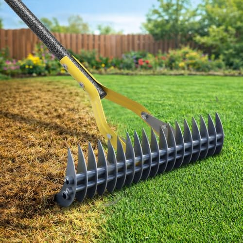 Thatch Rake for Lawn,178cm Adjustable Lawn Thatching Rake for Garden Care Loosening Soil,Raking Tools Heavy Duty Dethatcher with 38cm Wide Sharp Dethatching Blade for Dead Grass Removal Yard Cleaning