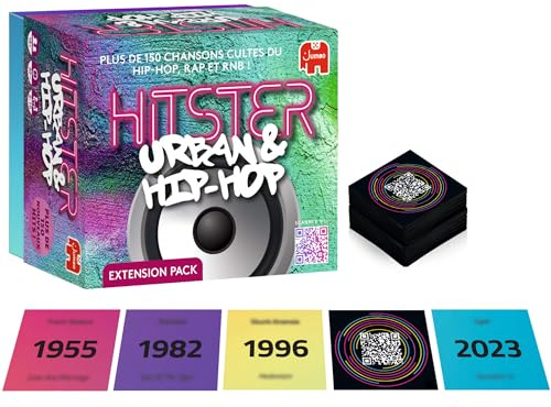 Hitster Extention Urban & Hip-Hop - Juego de Mesa y Ambiente Musical - Juego para Adultos - Redescubriendo los éxitos de la música Urbana, R&B, Rap - en Familia y Amigos - 2 a 10 Jugadores - Desde 16