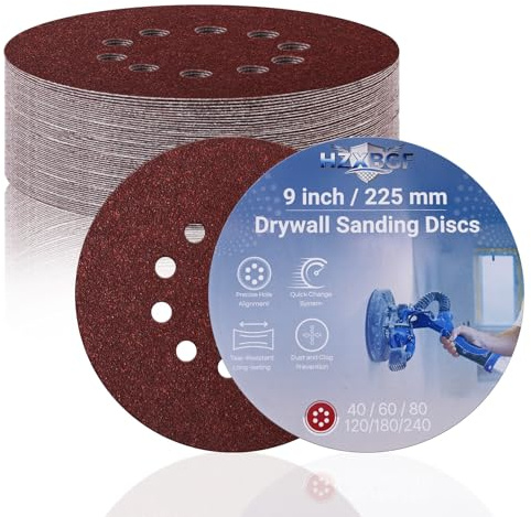 12 disques de ponçage à crochet 225 mm 10 trous, papier de ponçage grain 40 | Extra Grossier, Feuilles de ponçage rondes en alumine, pour Mur, Bois, Métal et ponceuse de cloison sèche