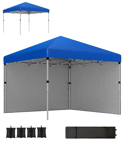 Outsunny Carpa Plegable Pop-up Gazebo 3x3 m Cenador Plegable con 2 Paredes Laterales Anti-UV Altura Ajustable en 3 Niveles Sacos de Arena y Bolsa de Transporte con Ruedas para Camping Fiestas Azul