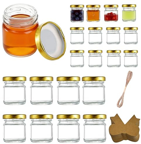 Ksnowqi 20 Stück Kleine Gläser mit Deckel 50ml, Marmeladengläser Klein mit Deckel, Einmachgläser Klein, Mini Schraubgläser Honiggläser für Gastgeschenke & Hochzeit, Honig