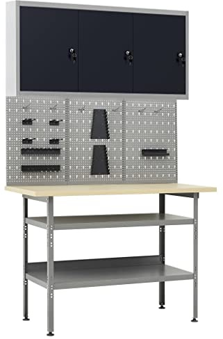 Générique Établi avec 3 Panneaux muraux et 1 Armoire,Accessoires de quincaillerie,Organisation & Rangement d'outils,Établis,3053436