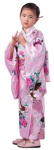 Goowafur Kimono Kostym - Blommönster Kulturell Japansk Kimonorock,Japansk Barnkimonokostym - för Födelsedag Drama Scen Samling Fest för Barn 2-10 År Barnkläder