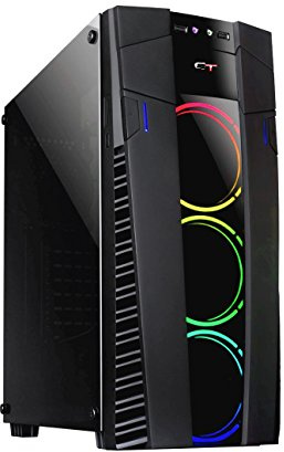 CTesports Vela – Case Gaming Mid-Tower con Pannello in Vetro Temperato Laterale e 3 Ventole Frontali Rainbow con Controller Incluse