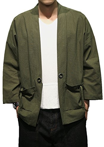 Fashion Men's Cotton Blends Linen Cloak Open Front Cardigan Kimono Jackets