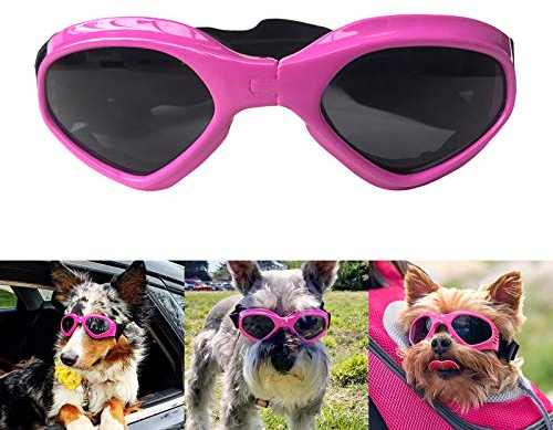 PETLESO Hundebrille Stilvolle Haustier Sonnenbrille Anti-Beschlag Wasserdicht Winddicht Augenschutz Anti-UV Schutzbrille für Kleine/Mittelgroße Hunde, Rosa