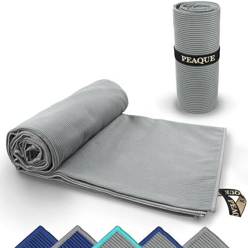 PEAQUE Mikrofaser Handtuch mit Struktur - Grau, 160x80 cm | Schnelltrocknend, Saugstark, Leicht - Reisehandtuch, Sporthandtuch, Badehandtuch, Duschhandtuch, Saunahandtuch, Fitness