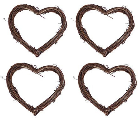 YYCRAFT Natural Grapevine Heart Wreaths Valentine Miniature Holiday Decor Bridal Shower Wedding (6 Inch, 4 Pack)