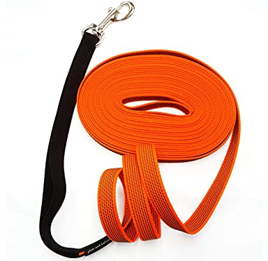 Schleppleine gummiert MIT RUCKDÄMPFER 1m - 30m / 20mm breit/für mittlere und große Hunde MIT/OHNE Handschlaufe (30m OHNE Handschlaufe, Orange gummiert)