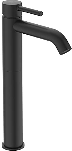 Ideal Standard BD137XG Ceraline Waschtischarmatur mit Push-Open Ventil, Verlängerter Sockel, Bad-Wasserhahn mit Auslauf, Mischbatterie Waschbecken, Wassersparend, Schwarz (Silk Black)