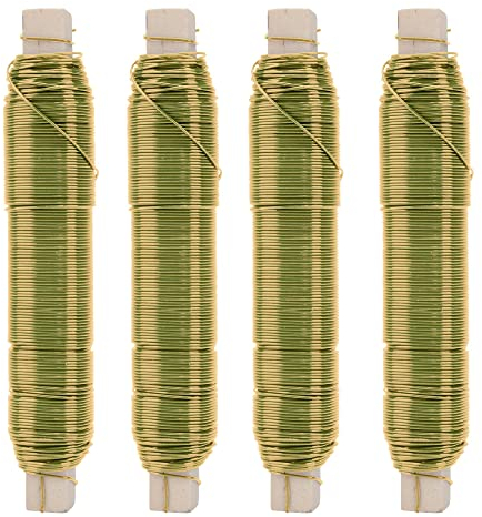 ECENCE 4er Set Blumendraht verzinkt, 0,65mm Basteldraht, Wickeldraht lose auf Holzwickel zur Befestigung von Blumen und Pflanzen, Bindedraht 35m Farbe Gold