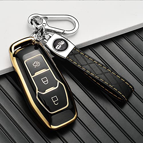 ontto Autoschlüssel Hülle Cover Passt für Ford MK3 MK4 MK4 Fiesta Ecosport Kuga Explorer Mustang 3 4 ST Mondeo Fernbedienung mit Schlüsselanhänger TPU Schlüsselbox Schlüsselhülle Schlüsseletui-Schwarz