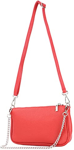 modamoda de T237 Leder Umhängetasche, mit Silberkette und verstellbarem Schultergurt, 22 x 14 x 5 cm, handmade in Italy