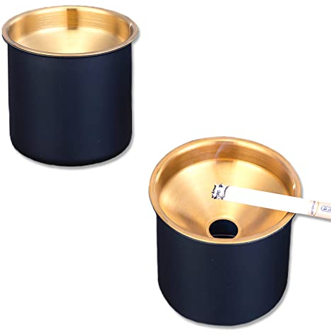 Posacenere antivento nero in acciaio inox 2 pezzi - da tavolo e esterno per auto, bar, ristorante, hotel, casa, ufficio, terrazza 6.8x6.5cm