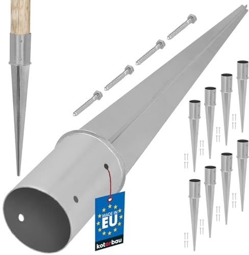 KOTARBAU® 8er Set Einschlaghülse - ⌀ 100 mm - Pfostenträger zum Einschlagen - für Zaunpfosten & Holzbalken - Einschlagbodenhülse für Rundholzpfosten - verzinkter Stahl - Silber
