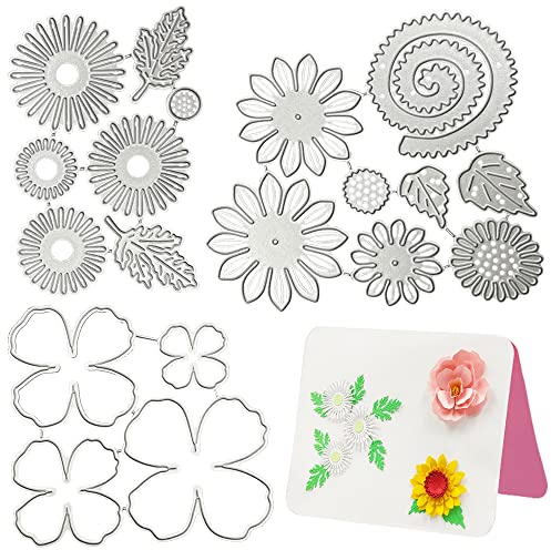 SENHAI 3D-Blumen-Metall-Stanzformen, 2er-Set Sonnenblumen-Stanzschablonen und 1 Satz Blütenblatt-Stanzformen für DIY-Scrapbook, Fotoalbum, dekorativ, Valentinstag, Party, Hochzeit, Frauentag