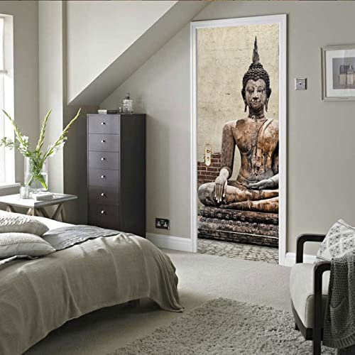 tapete selbstklebend 77x200cm(30.31 inches * 78.74 inches) Buddha skulptur 3D Türaufkleber Türtapete Kleister Fototapete Tapete Badezimmer Wandbild Türtapete Selbstklebend Decal Home Design