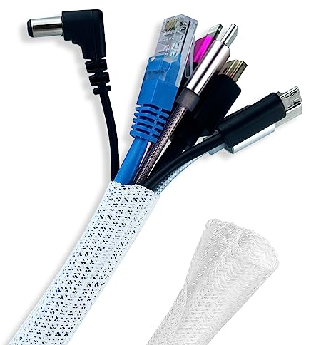 Nutabevr 13mm Guaina Cavi Self-closing, 3 m Raccogli Cavi Nascondi ,Flessibile Intrecciata per TV/Computer Ufficio Casa Auto, bicicletta Bianco