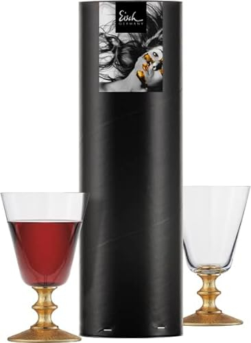 Set 2 Rotweingläser H.147mm/290ml gold 586/1 in Geschenkröhre GOLD RUSH Eisch Glas