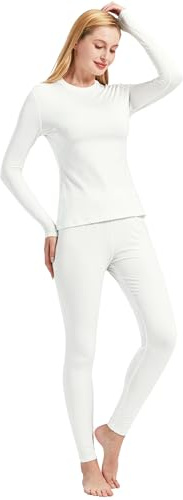 UNIQUEBELLA Damen Thermo-Unterwäsche Set, Thermoshirt Langarm, Skiunterwäsche Winter Funktionsunterwäsche, Thermo Base Layer Reines Weiß L