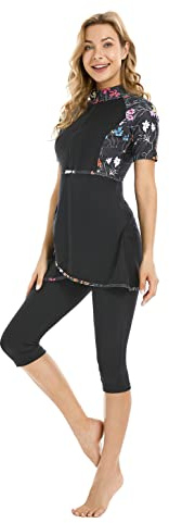 3Pcs Rash Guard Burkini Swimsuits For Women Modest Islamic Swimwear Short Sleeve Bathing Suit(XXL, F7)