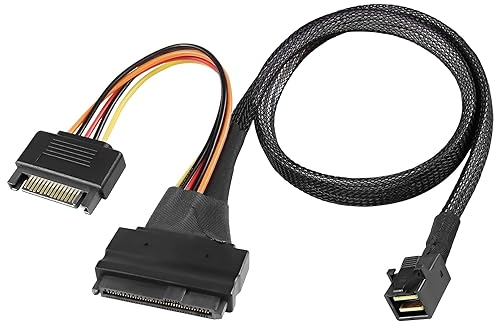 XMSJSIY Mini SAS HD SFF-8643 a SAS 8639 - Cavo di collegamento SSD NVMe 12Gb/s con alimentatore SATA a 15 pin 50 cm