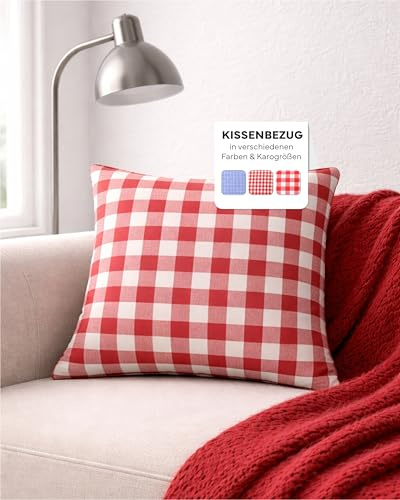 texpot Kissenbezug 40 x 40 cm 20mm Karo rot-weiß Reißverschluss Landhaus Sofakissen Dekokissen Vichy Bayernkaro