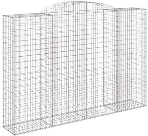 vidaXL Arched Gabion Basket, 300x50x200/220 cm, Galvanised Iron Stone Cage, Silver, Sturdy Wall for Garden/Patio