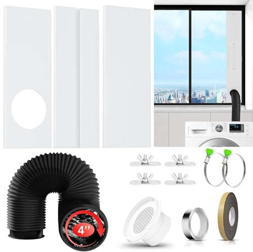Phopich Dryer Vent Window Kit, 4 inch Adjustable Window Vent Kit with 6.6 Feet Aluminum Foil Hose for Exhaust Ventilation(Adjustable Up to 47 inches)