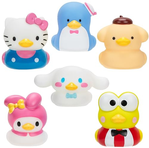 Hello Kitty and Friends Duckz - Paquete de 6 Juguetes de Pato de Goma - Licencia Oficial Sanrio - Hello Kitty, Keroppi, Pompompurin, My Melody, Cinnamoroll, Tuxedosam - Regalo de Cesta de Pascua para