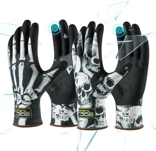 COOLJOB 2 Pairs A4 Cut Resistant Fishing Gloves for Men, Touchscreen Safety Work Gloves with Grip Nitrile, Knife Proof Anti-slip Dexterous Rubber Coating for Glass Handling Wood Carving, Large