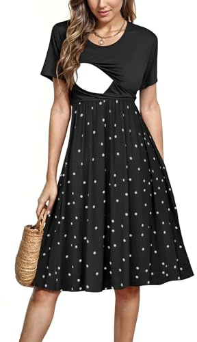 PARNIXS Robe d'allaitement d'été à manches courtes en patchwork avec poches pour femme, Motif 14, Taille L