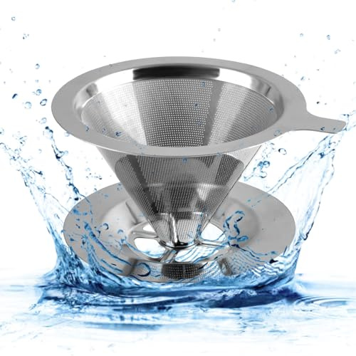 SicoVision Pour Over Coffee Dripper, Slow Drip Paperless Coffee Filter, Reusable Stainless Steel Cone Filter for Single Cup Brew with Brush, POCD01