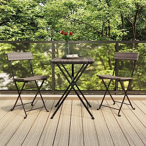 KTHLBRH Bistrostühle 2 STK. Klappbar Grau Poly Rattan und Stahl, Terrassenstühle Outdoor-Stühle Freizeitstühle Balkonstühle für Garten, Rasen, Terrasse