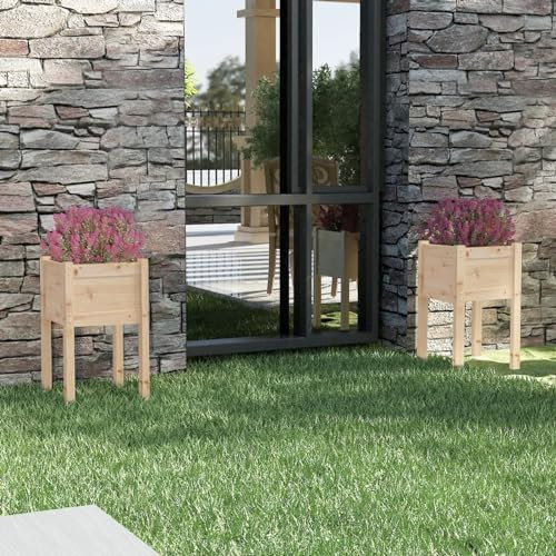 Homgoday Fioriere da Giardino 2 pz 40x40x70 cm in Legno Massello di Pino, Arredo, Fioriera Grigliato per Giardino, Fioriera da Esterno,Fioriera Balcone