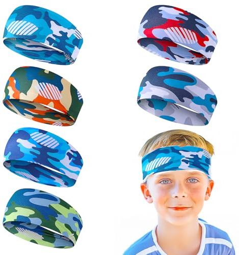 6 Piezas Diademas Deportivas para Niños Muchachos Diademas Elásticas Bandas para el Sudor Transpirables Diademas de Fútbol Antideslizantes para Jóvenes Béisbol Baloncesto Correr Deportes